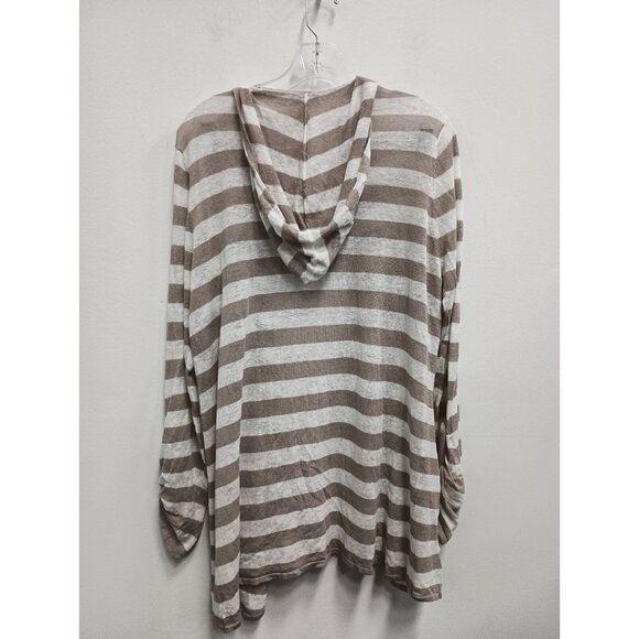Zenergy By Chicos Cardigan Womens Large Striped Linen Blend Hooded Open Coastal - Picture 7 of 9